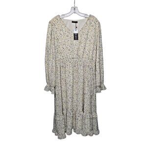 Mikarose Dress XL Yellow Smocked Waist Long Sleeve Floral Boho Cottage Prairie